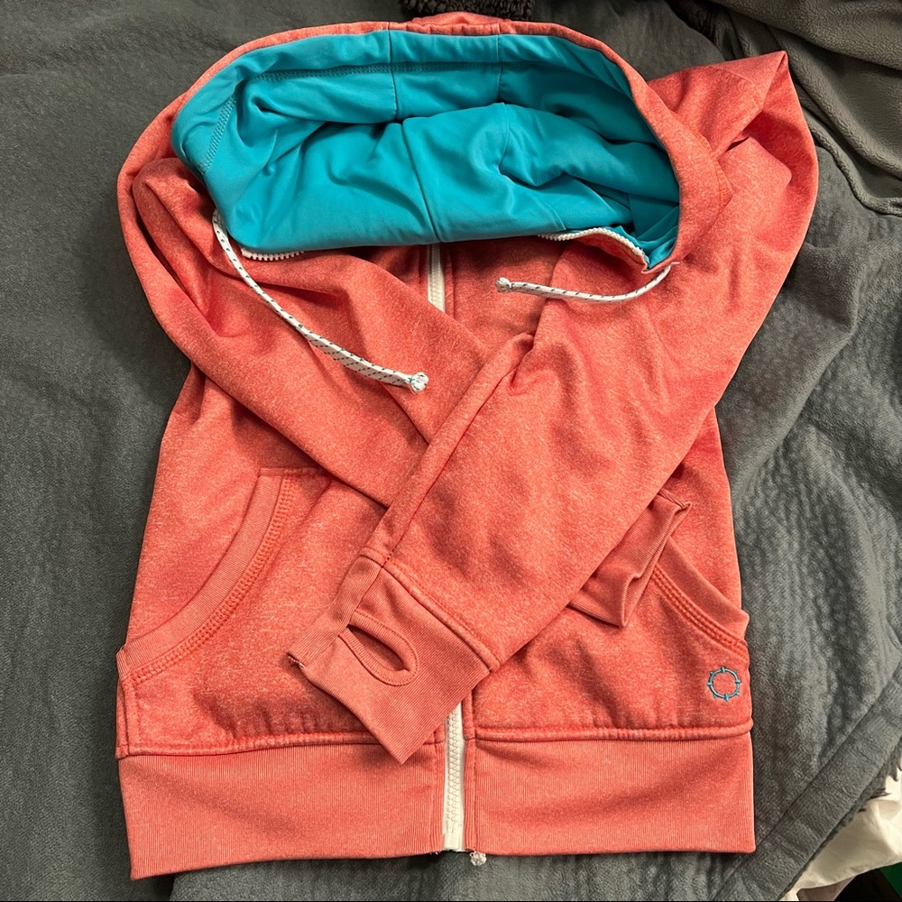 Empyre pink and blue tech fleece zip up hoodie